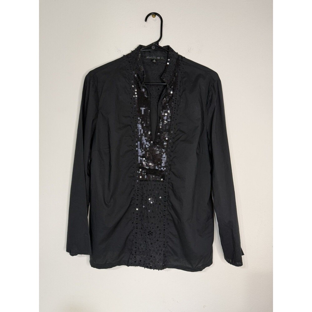 Lafayette 148 Velvet Tunic Beaded size 12 V-Neck 100% cotton